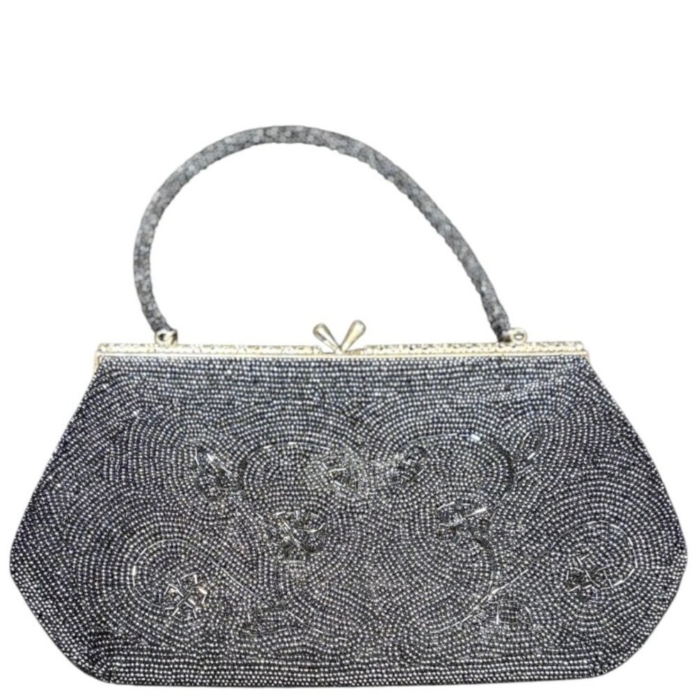 Black Glass Beaded Evening Bag Purse